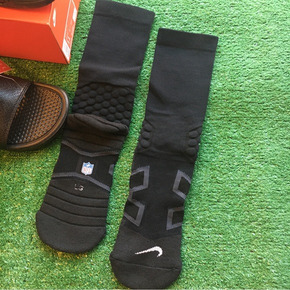 NEW NFL NIKE PADDED CREW AND BENASSI JDI SLIDE COMBO 11 + L BLACKOUT - Picture 2 of 5